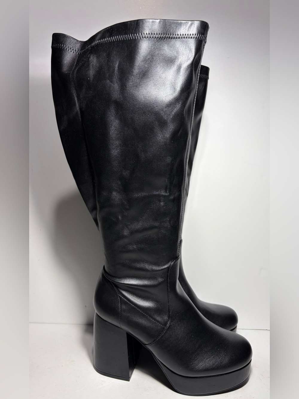 Torrid Black PU Platform Knee-High Boots Women 7.5 Extra Wide-Calf Block Heel